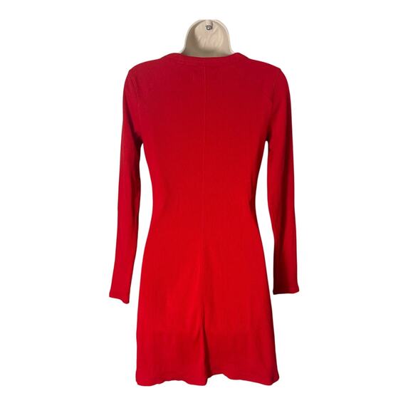Everlane The Ribbed Mini Dress Red Long Sleeve Size Small - Picture 5 of 9